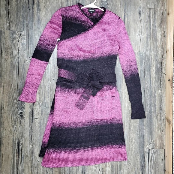 Bebe Removable Belted Black Fuschia Long Duster Cardigan Sweater Size Small - Picture 12 of 13